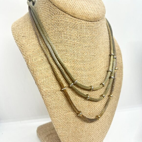 ANNE KLEIN VINTAGE MESH LAYERED NECKLACE GOLD SILVER TONE MULTI STRAND CHAIN - Picture 4 of 15